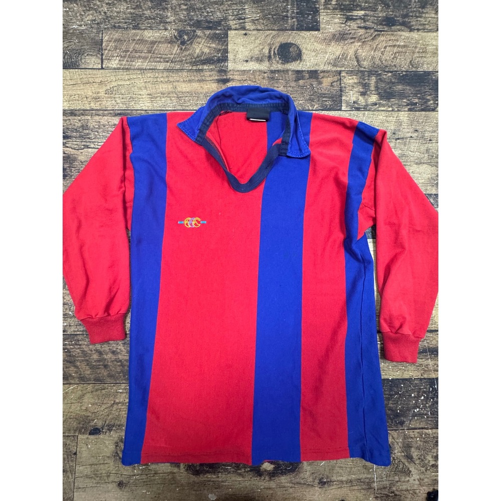 Canterbury‎ Mens VTG Rugby Shirt Red Blue Striped Long Sleeve Size L Australia